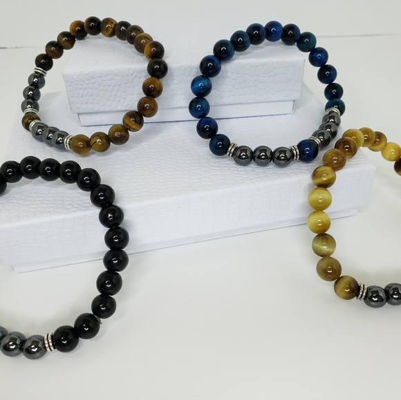 New Design Tiger Eye & Onyx Natural Stone Bracelets Available in 4 Colors. - Picture 7 of 9